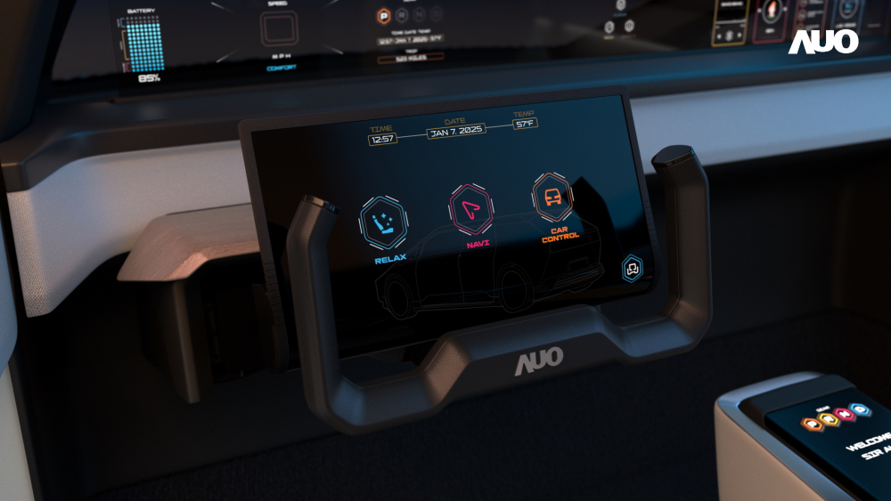 VR彩票隱藏式智駕介面Foldable Cruise Pilot在手動駕駛模式下可以半收合呈現如里程、時速等信息；自駕模式時則可以完全展開提供車內娛樂功能
